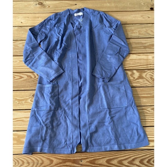 NEW Belle by Kim Gravel Feather Knit Sweater Cardigan Petite 2XSP Women’s Blue - Picture 1 of 8